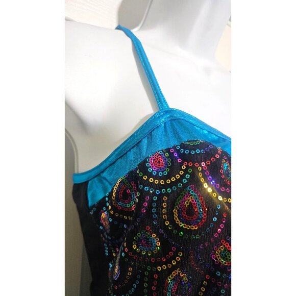 Adult Dance Costume Gallery Unitard Peacock Tutu Sparkly Blouson Jazz Tap Blue M - Picture 8 of 13